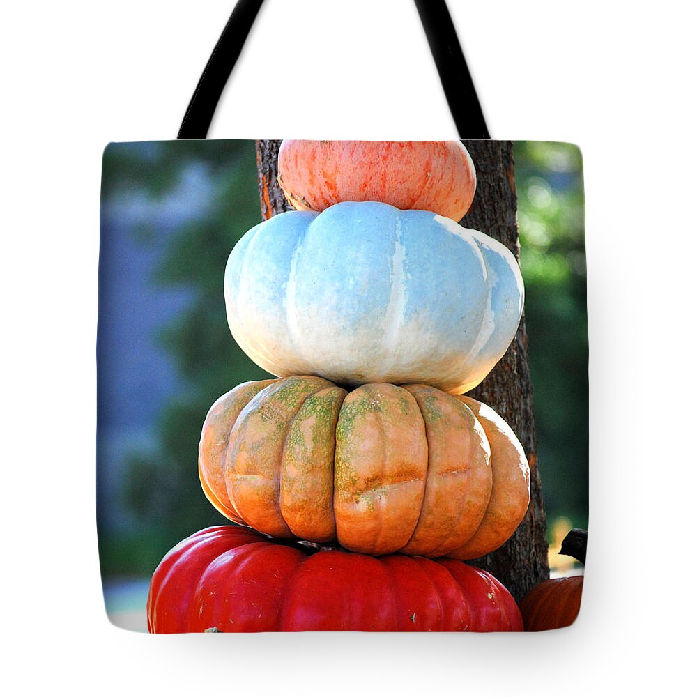 Autumn Tote Bag featuring the photograph Four Pumpkins by Jai Johnson
