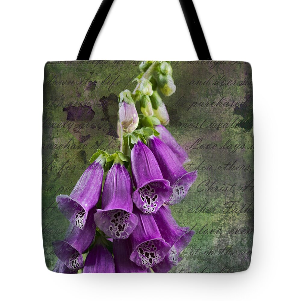 Foxglove Tote Bag featuring the photograph Foxglove Digitalis - Love and Christ by Kathy Clark