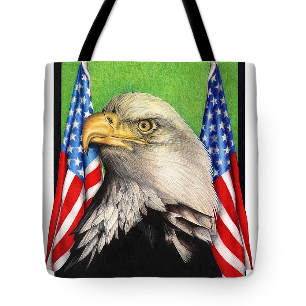 Eagle Tote Bag featuring the drawing Freedoms Pride by Sheryl Unwin