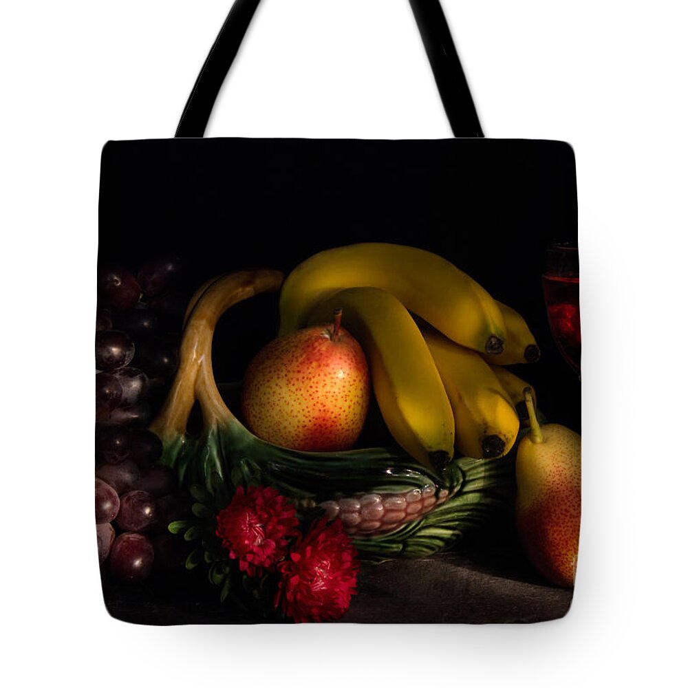 Fruit Tote Bag featuring the photograph Fruit Still Life With Wine by Ann Garrett