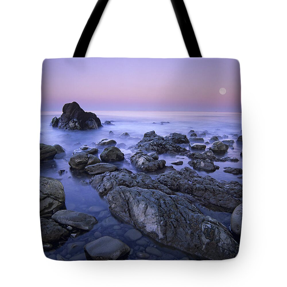 00175770 Tote Bag featuring the photograph Full Moon Over Boulders At El Pescador by Tim Fitzharris