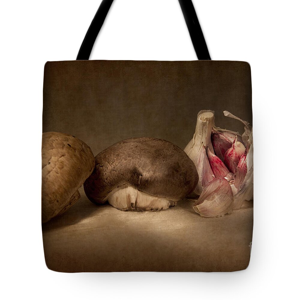 Food Tote Bag featuring the photograph Fungi and Garlic by Ann Garrett