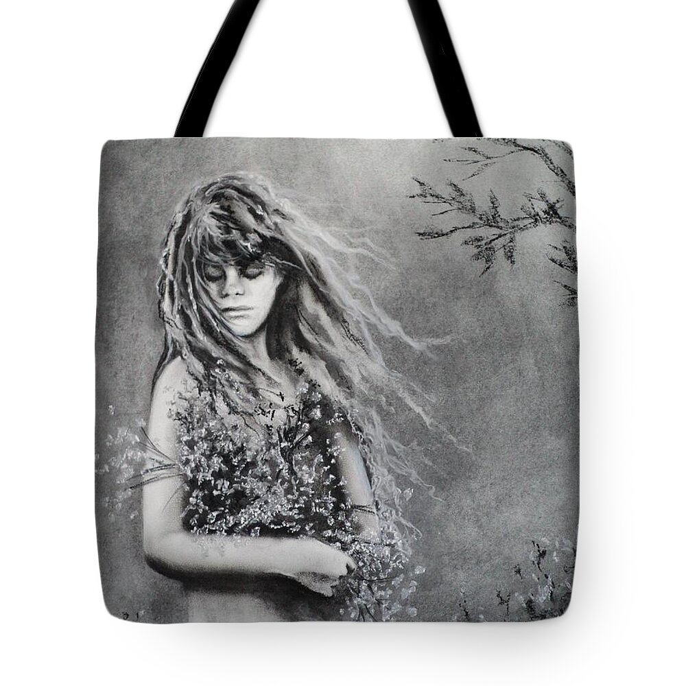 Spring Tote Bag featuring the drawing Gathering Spring Wildflowers by Carla Carson