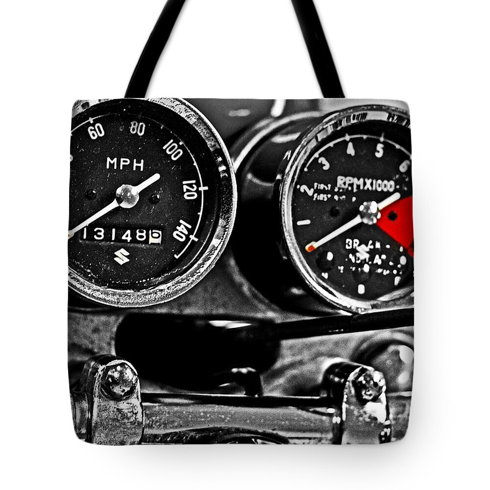 Suzuki Tote Bag featuring the photograph Gauging speed by Tom Gari Gallery-Three-Photography