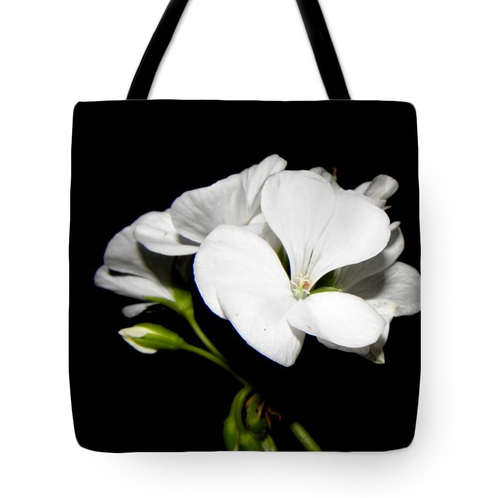 Geranium Tote Bag featuring the photograph Geranium White by Kim Galluzzo