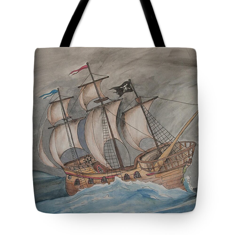 Pirate Tote Bag featuring the painting Ghost Pirate Ship by Jaime Haney
