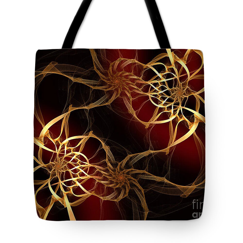 Andee Design Abstract Tote Bag featuring the digital art Golden Filigree by Andee Design