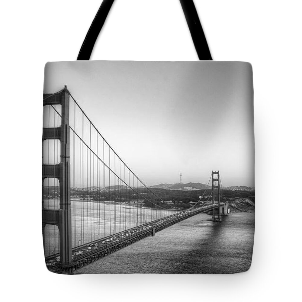 Golden Gate Bridge Tote Bag featuring the photograph Golden Gate Black and White by Jim And Emily Bush