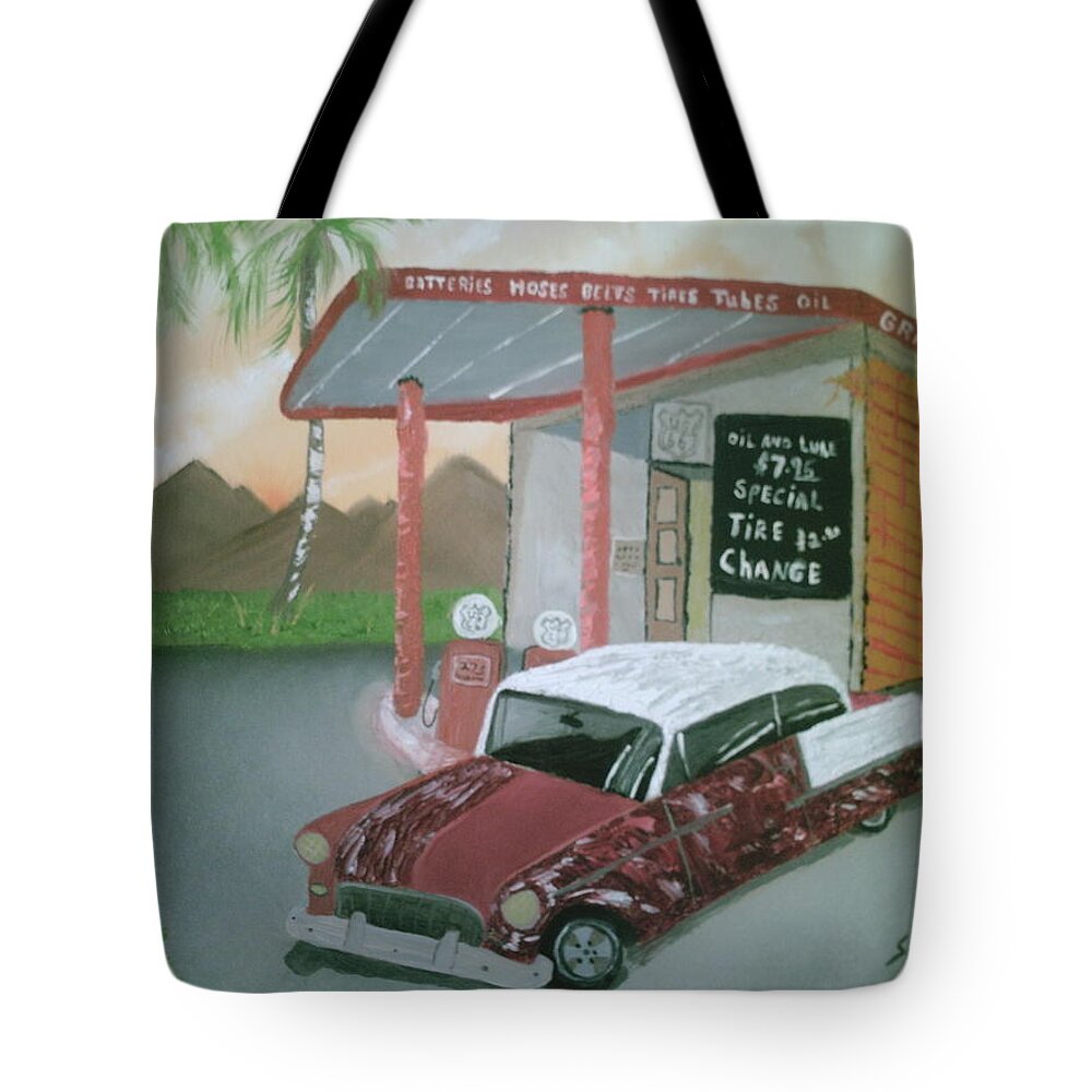 Classic Cars Tote Bag featuring the painting Gramps Automotive by Jim Saltis