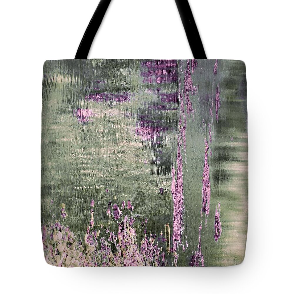 Abstract Tote Bag featuring the digital art Green and Pink Impressions by Patty Vicknair