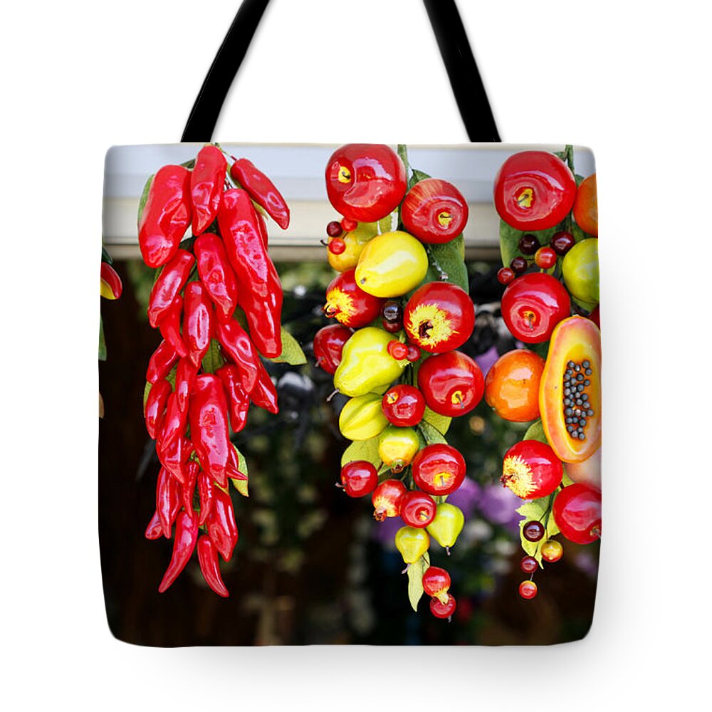 Green Tote Bag featuring the photograph Hanging Food by Marilyn Hunt