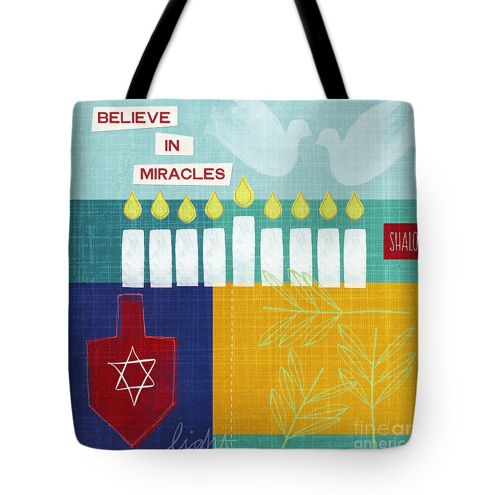 Hanukkah Tote Bag featuring the painting Hanukkah Miracles by Linda Woods