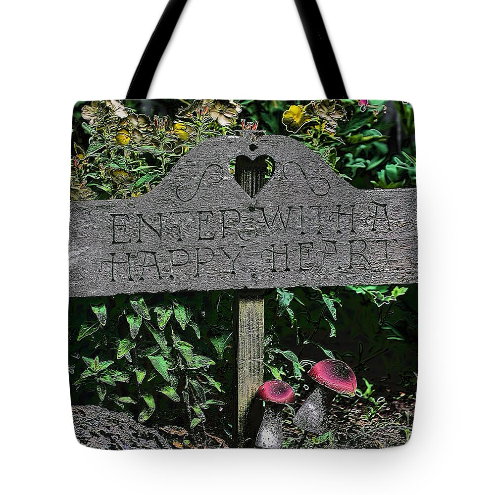 Flower Tote Bag featuring the digital art Happy Heart Garden by Smilin Eyes Treasures