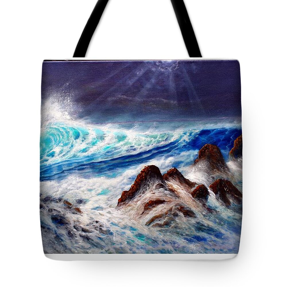 Hawaii Seascape Oilpainting Surf Tote Bag featuring the painting Hawaiian Surf by Leland Castro
