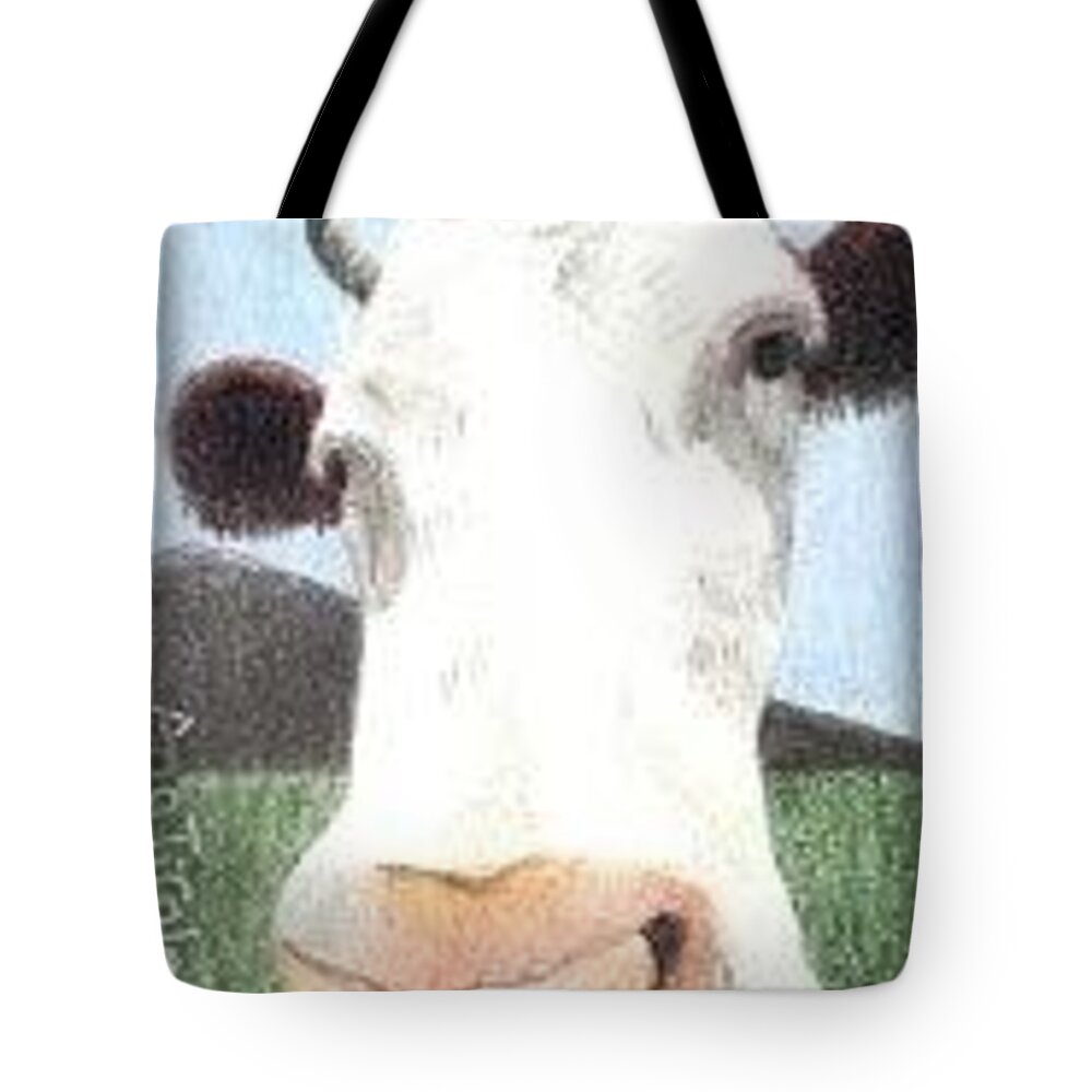 Cow Tote Bag featuring the drawing Hello Cow by Ana Tirolese