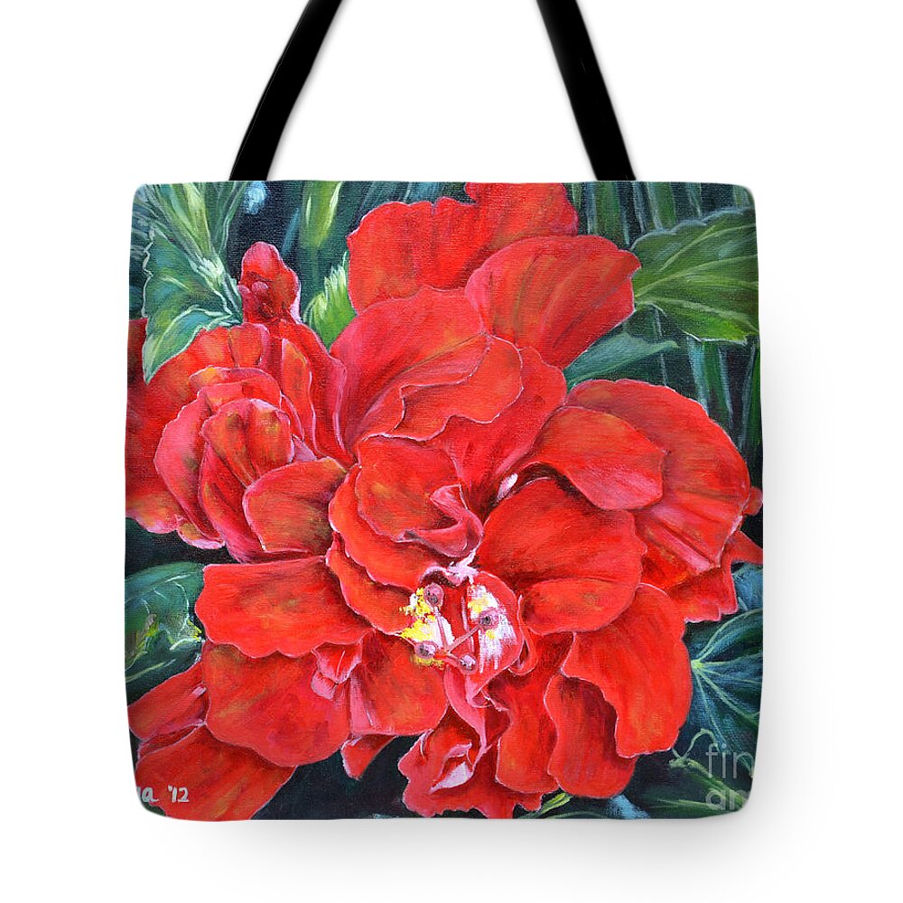 Flower Tote Bag featuring the painting Hibiscus by Larry Geyrozaga