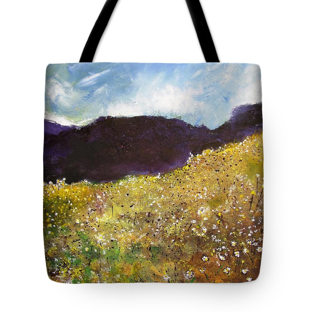 Mountains Tote Bag featuring the painting High Field of Flowers by Gary Smith