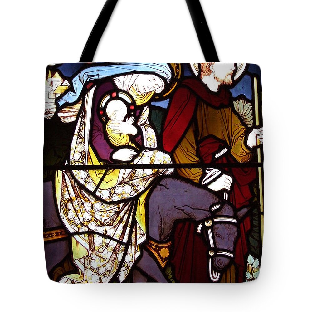 Holy Tote Bag featuring the glass art Holy Family Stained Glass by Munir Alawi
