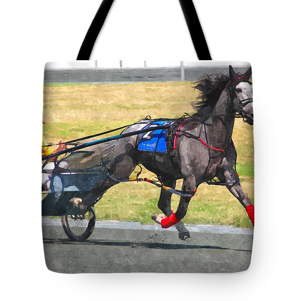 Horse Driver Trotters Racing Track Gray Tote Bag featuring the photograph Hooray For The Gray by Alice Gipson
