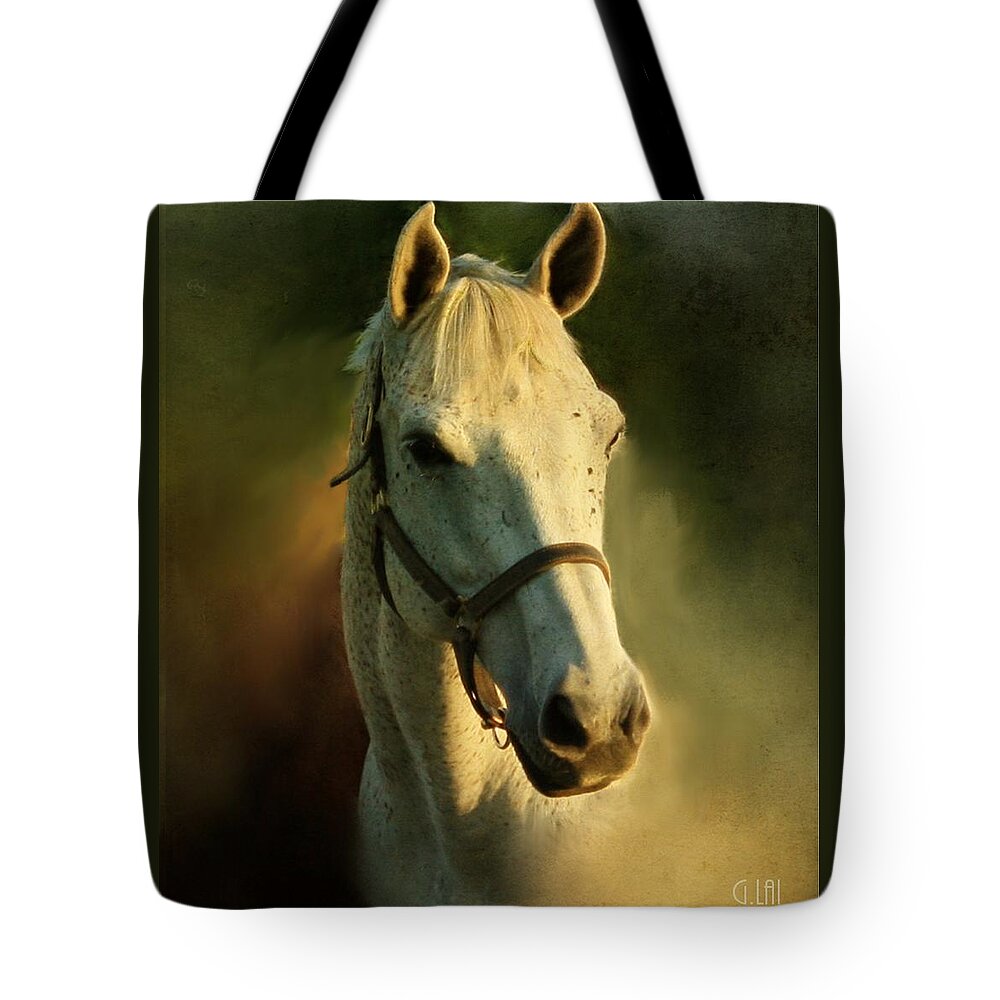 Horse Tote Bag featuring the painting Horse Head Portriat by George Lai