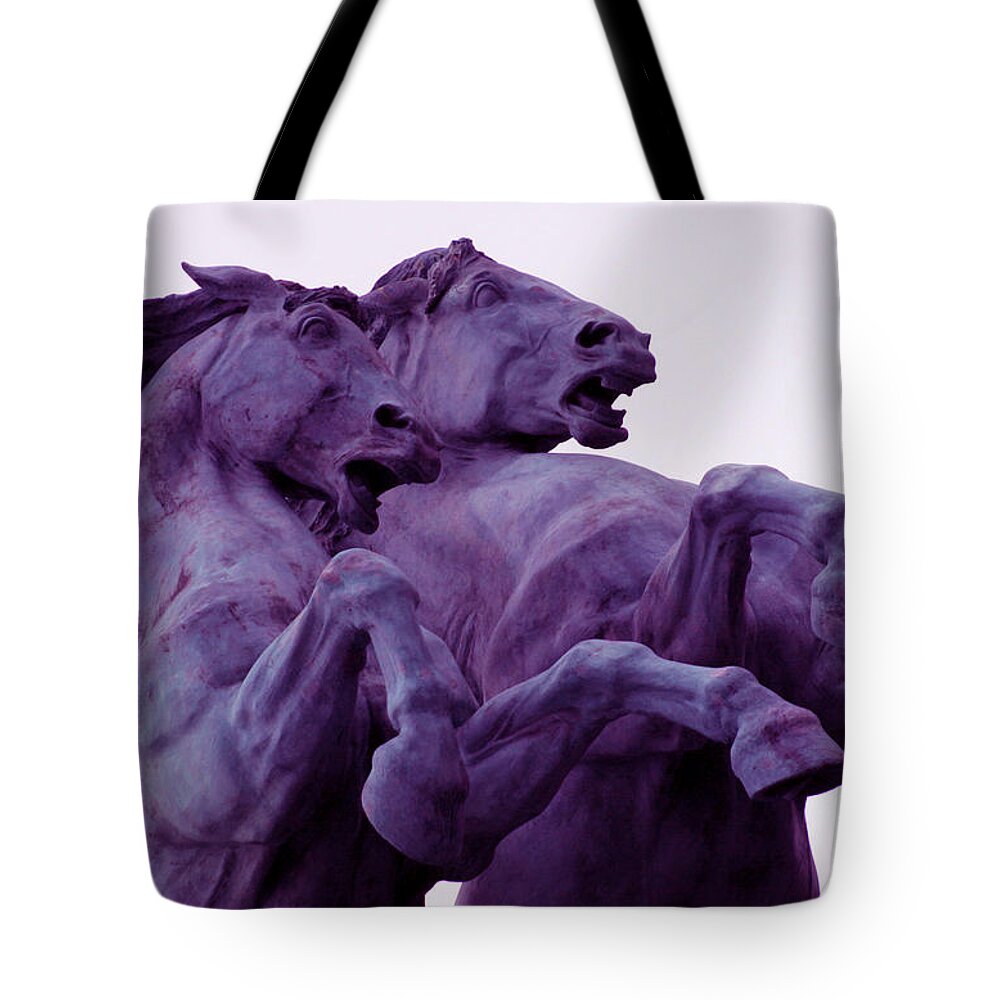 Horse Tote Bag featuring the photograph Horse Sculptures by Ang El