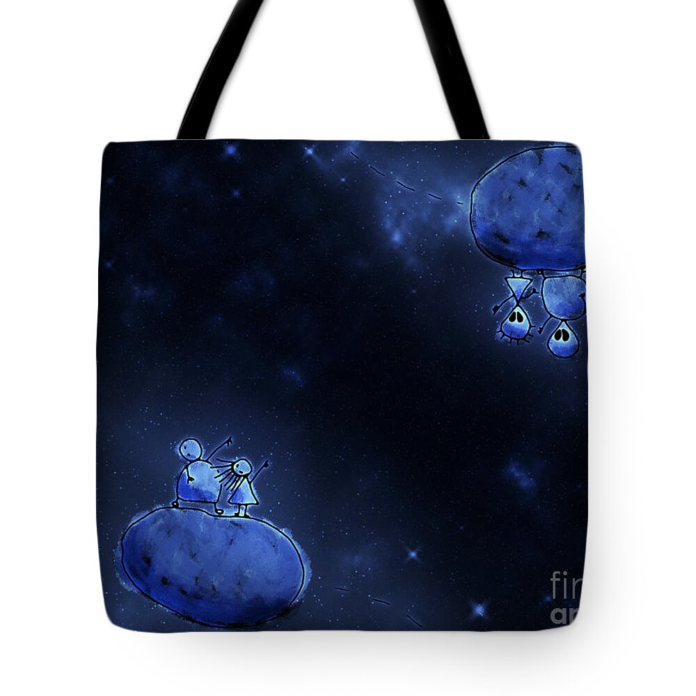 Space Tote Bag featuring the digital art Illustration Of Humans And Aliens by Vlad Gerasimov
