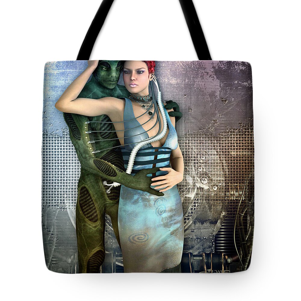 3d Tote Bag featuring the digital art In Love with an Alien by Jutta Maria Pusl
