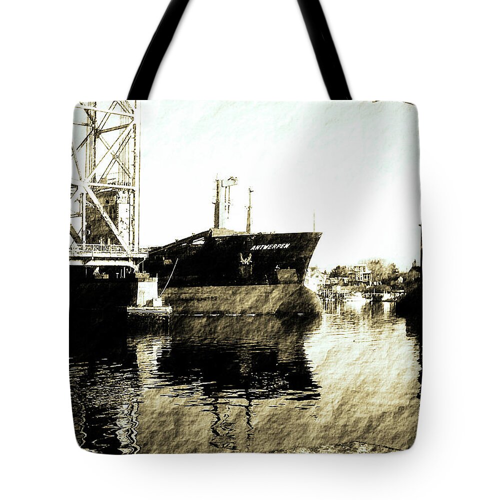 Ship Tote Bag featuring the photograph In Portsmouth Harbor by Marie Jamieson