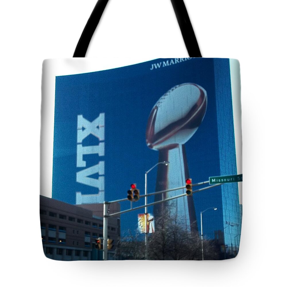Super Bowl Tote Bag featuring the photograph Indianapolis Marriott trubute to Super Bowl 46 by Stephen King