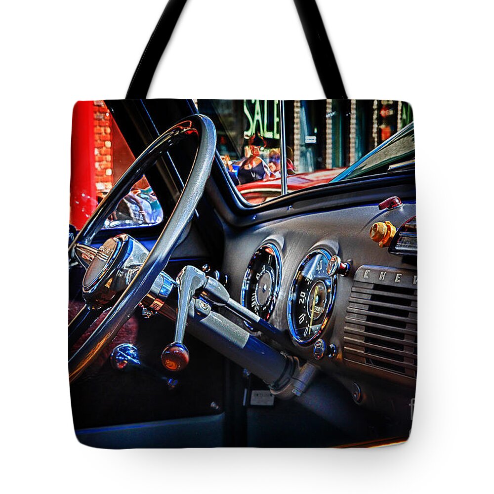 Chevy Tote Bag featuring the digital art Inside Chevy by Lori Frostad