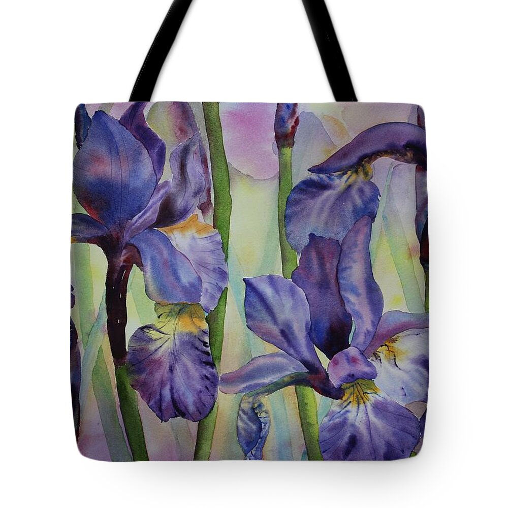 Flowers Tote Bag featuring the painting Iris by Ruth Kamenev