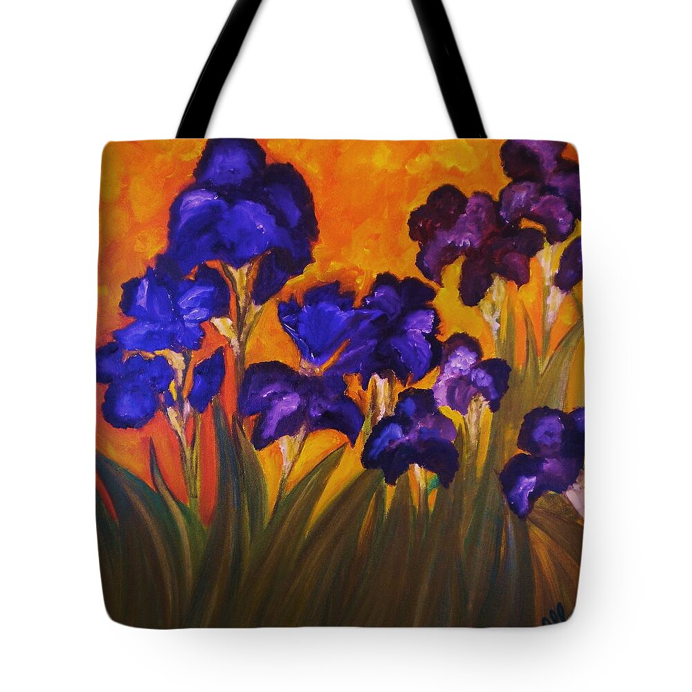 Flowers Tote Bag featuring the painting Irises in Motion by Yesi Casanova 