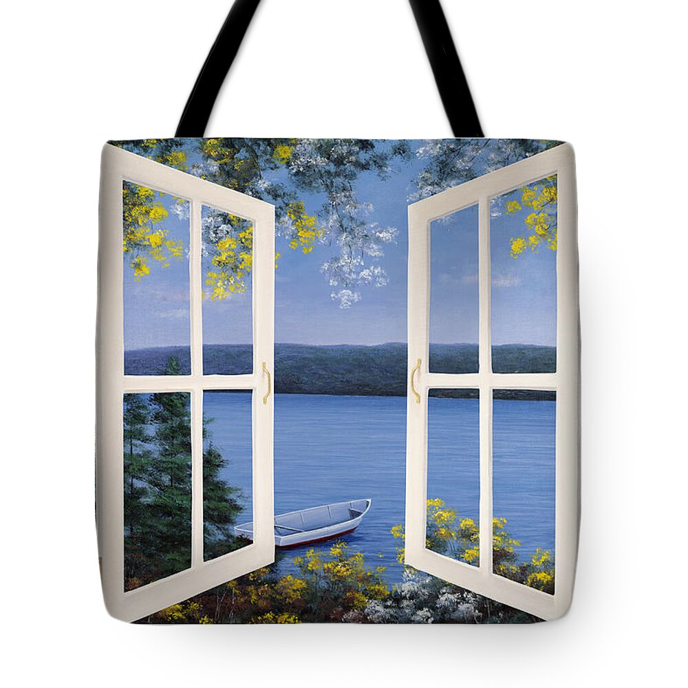 Shore; Exotic; Palm Tree; Coconut; Sand; Beach; Sailing Paintings Tote Bag featuring the painting Island Time Window by Diane Romanello