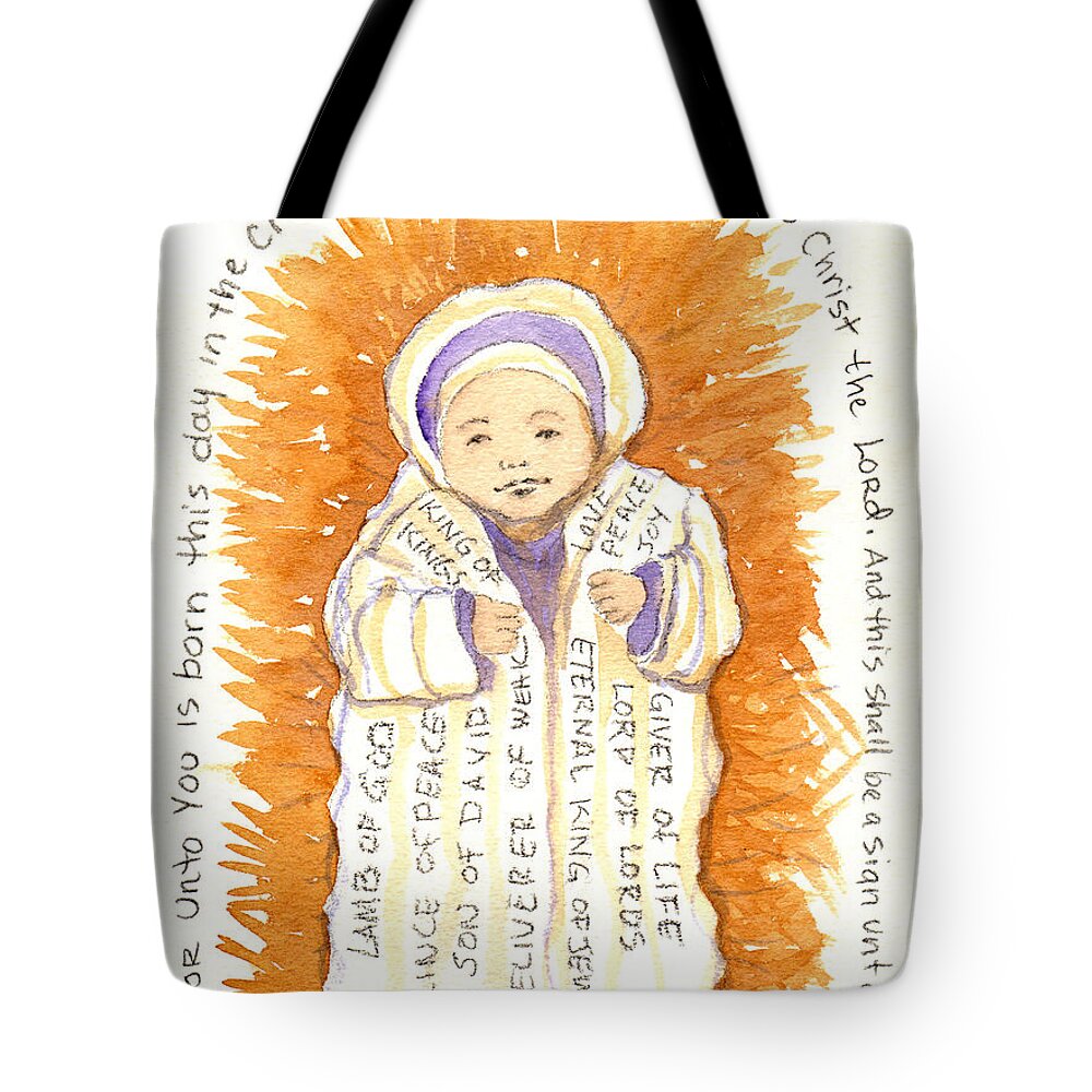 Jesus Tote Bag featuring the painting Jesus is Born by Audrey Peaty