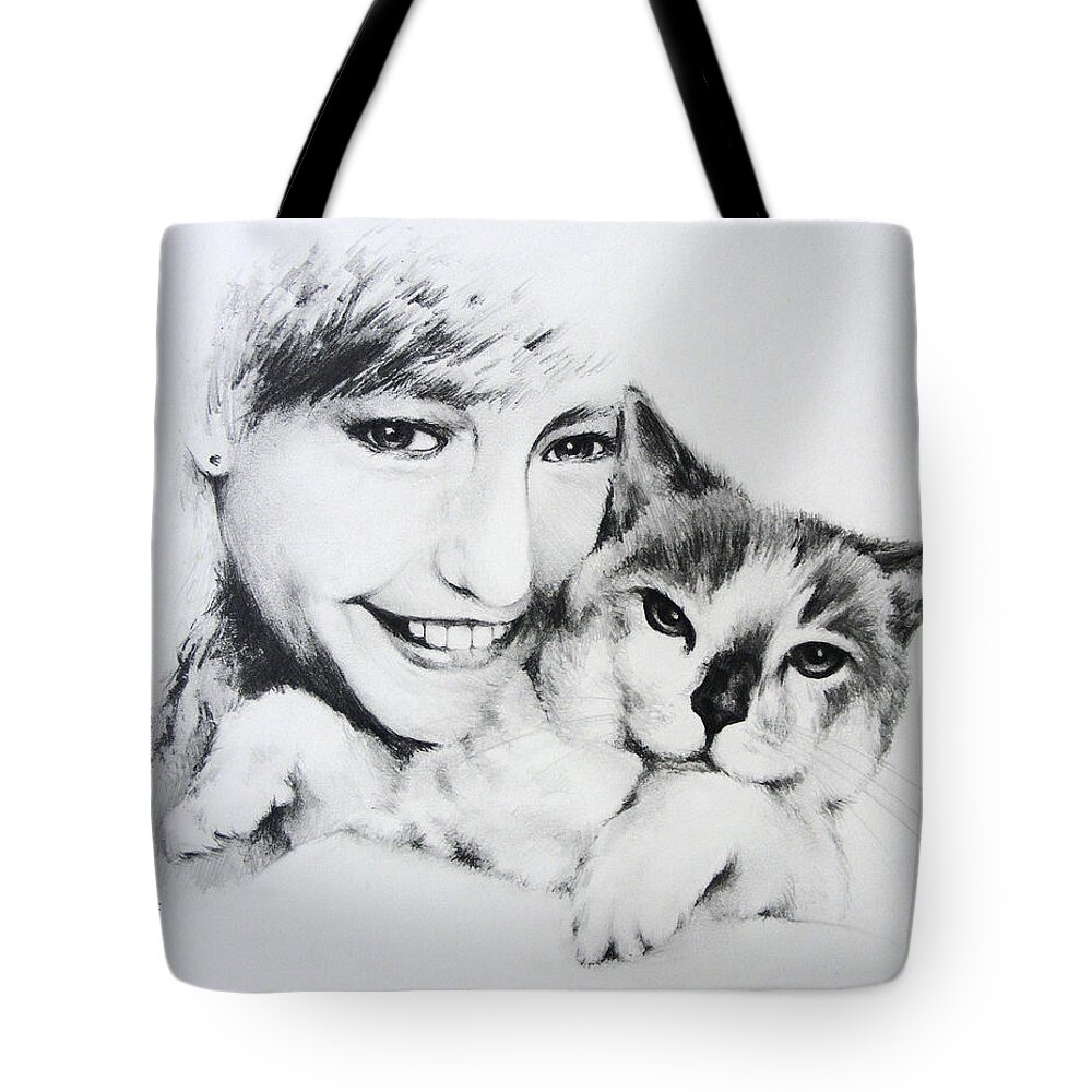 Kat Tote Bag featuring the drawing Kat by William Russell Nowicki