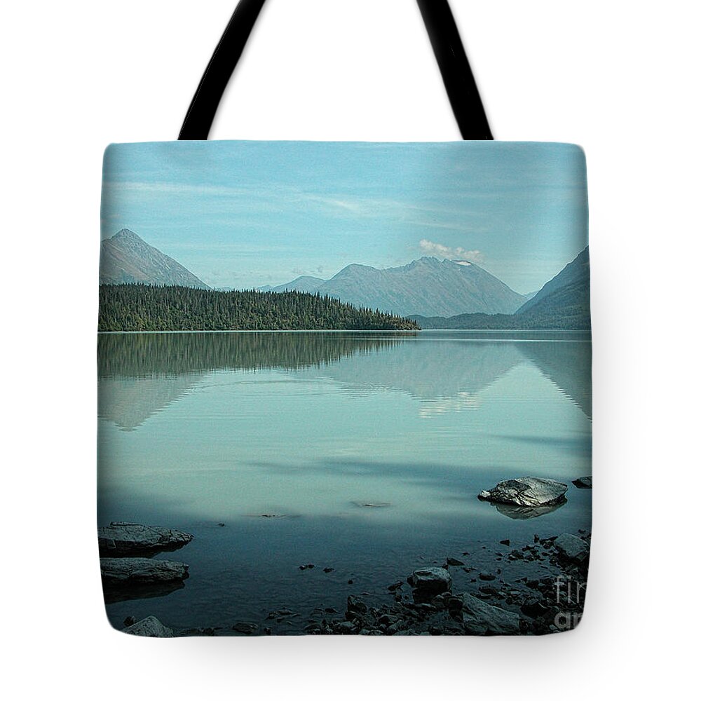 Blue Tote Bag featuring the photograph Kenai Lake Reflections by Peggy Starks