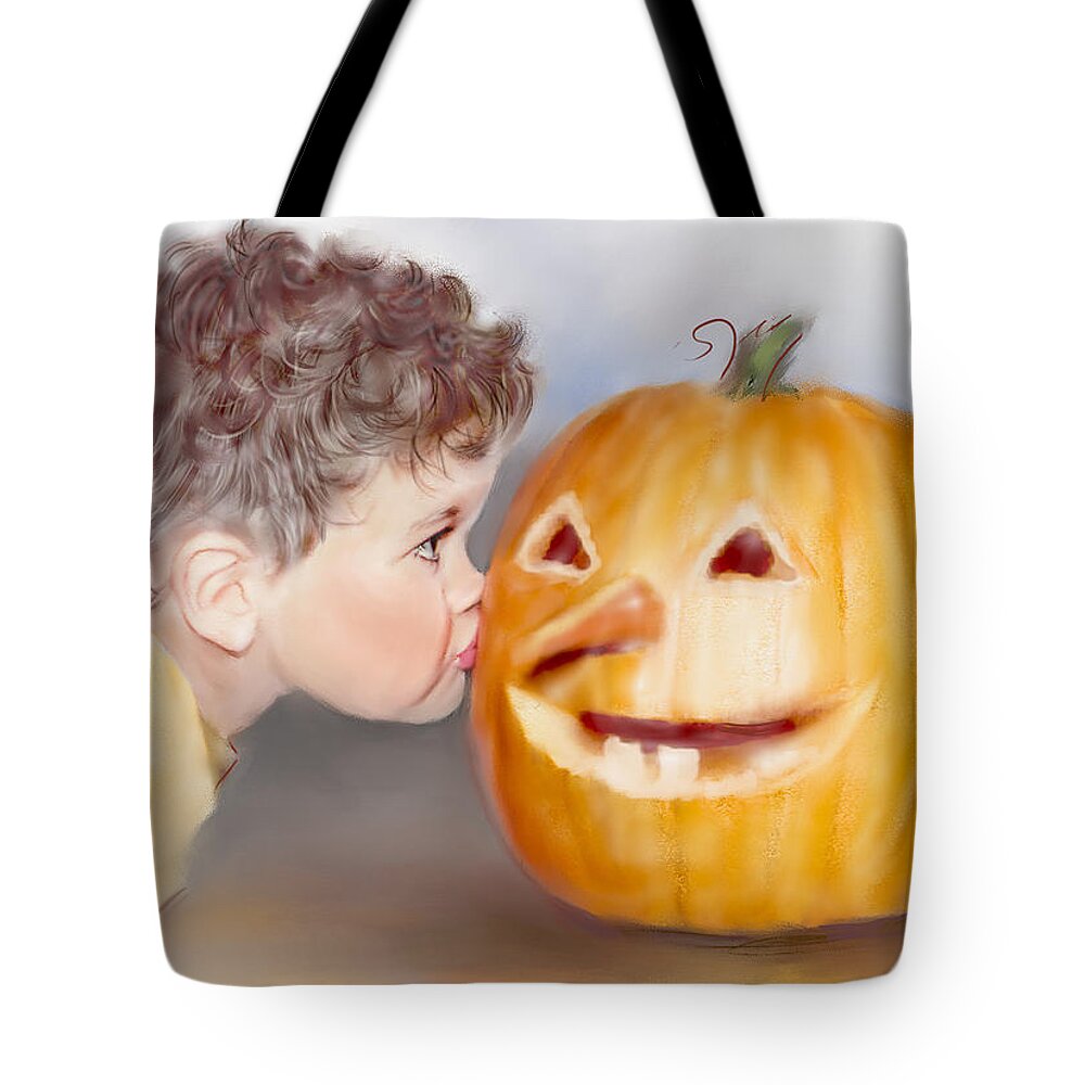 Child Tote Bag featuring the painting Kissy Face by Bonnie Willis