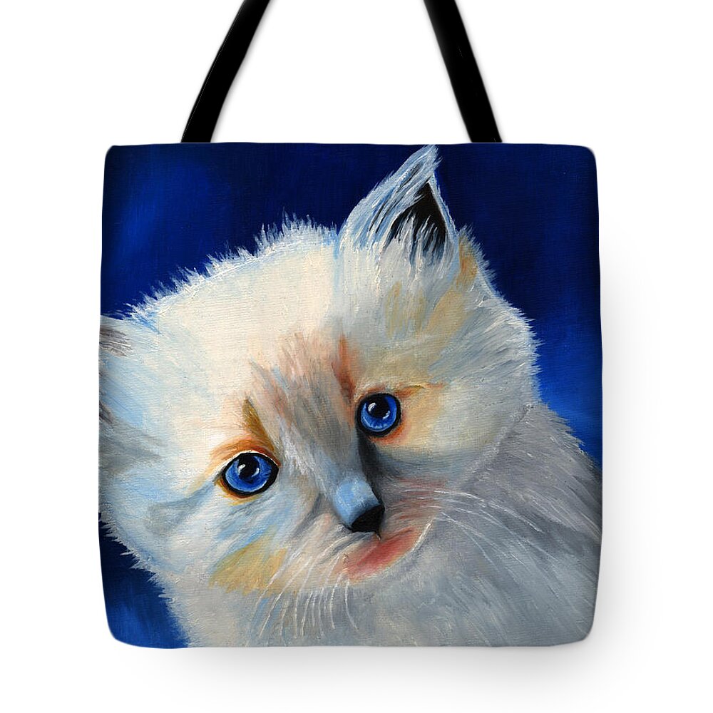 Kitten Tote Bag featuring the painting Kitten in Blue by Vic Ritchey