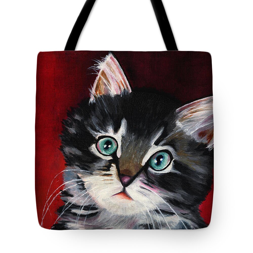 Kitten Tote Bag featuring the painting Kitten in Red by Vic Ritchey