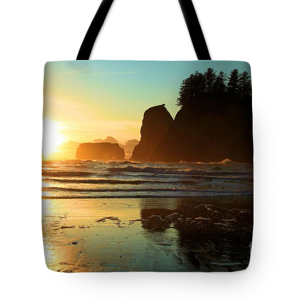 Olympic National Park Second Beach Tote Bag featuring the photograph La Push Sunset by Adam Jewell