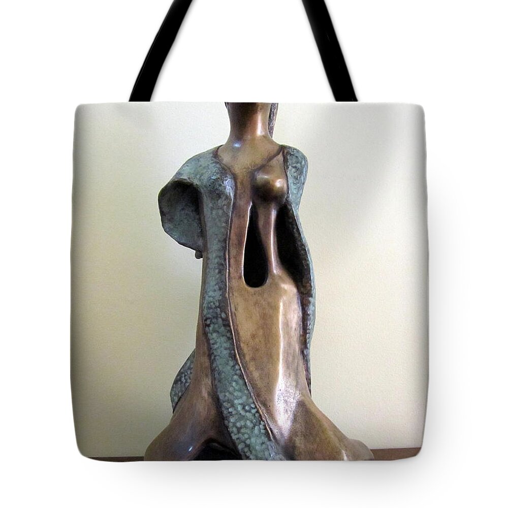 Lady Godiva in a gown green bronze sculpture Tote Bag by Rachel