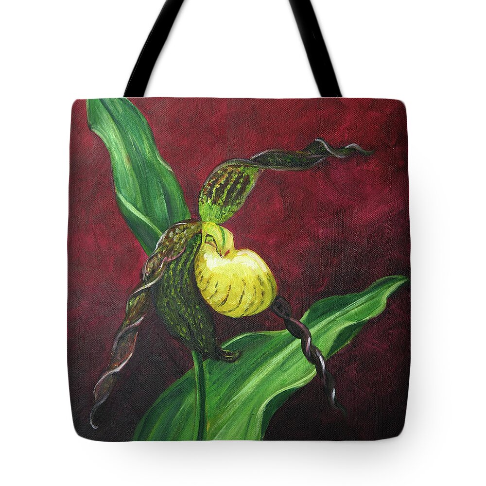 Dwayne Glapion Tote Bag featuring the painting Lady Slipper by Dwayne Glapion