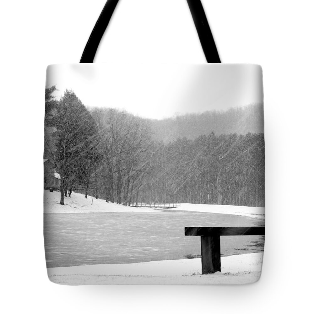 Lake Tote Bag featuring the photograph Lakeside Bench by Michelle Joseph-Long