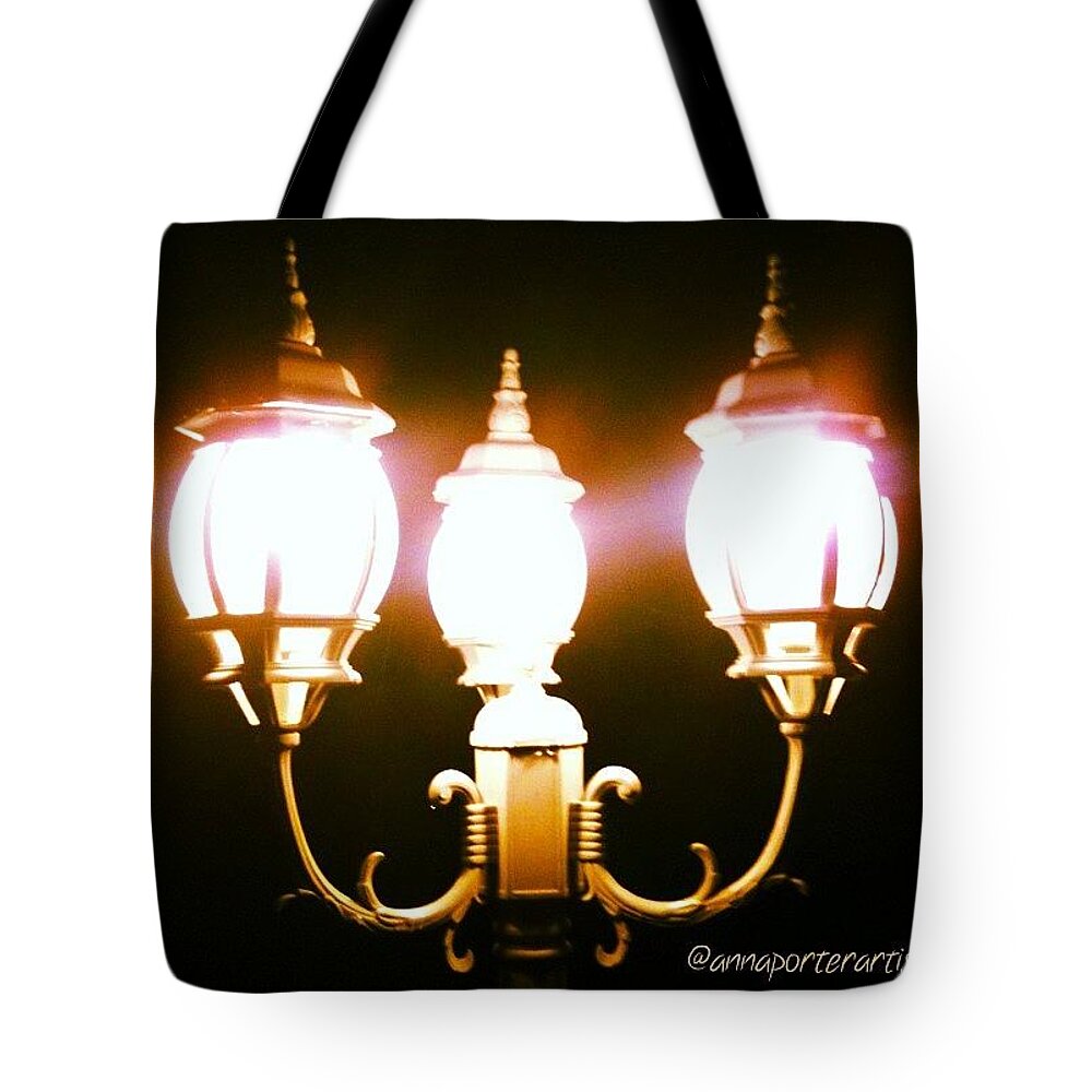 Streetlights Tote Bag featuring the photograph Lamp Post At The Barn This Picture Was by Anna Porter