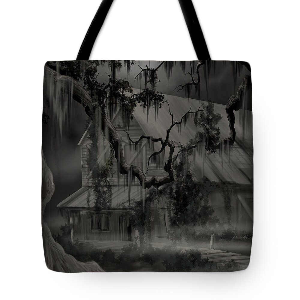 Old Woman Tote Bag featuring the painting Legend of the Old House in the Swamp by James Christopher Hill