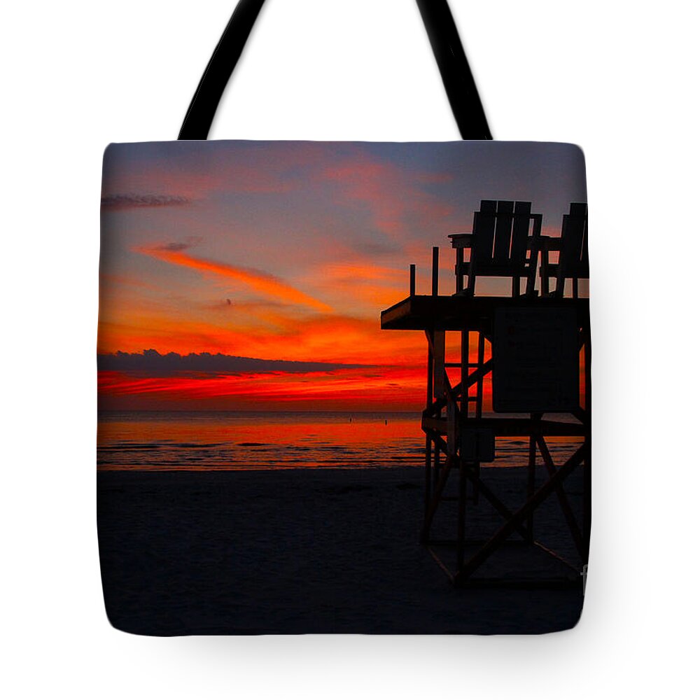 Sunset Tote Bag featuring the photograph Lifeguard off duty by Barbara Bowen