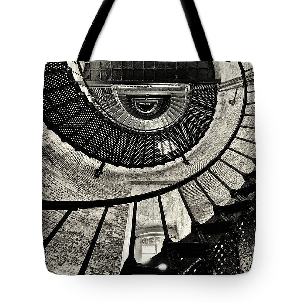 B&w Tote Bag featuring the photograph Lighthouse Abstract by John Greim