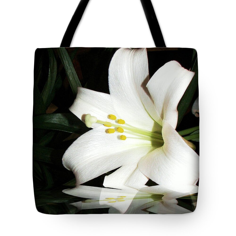 Flower Tote Bag featuring the photograph Lily Reflection by Pamela Hyde Wilson