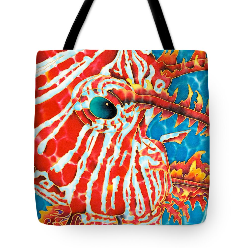 Lionfish Tote Bag featuring the tapestry - textile Lion Fish Face by Daniel Jean-Baptiste