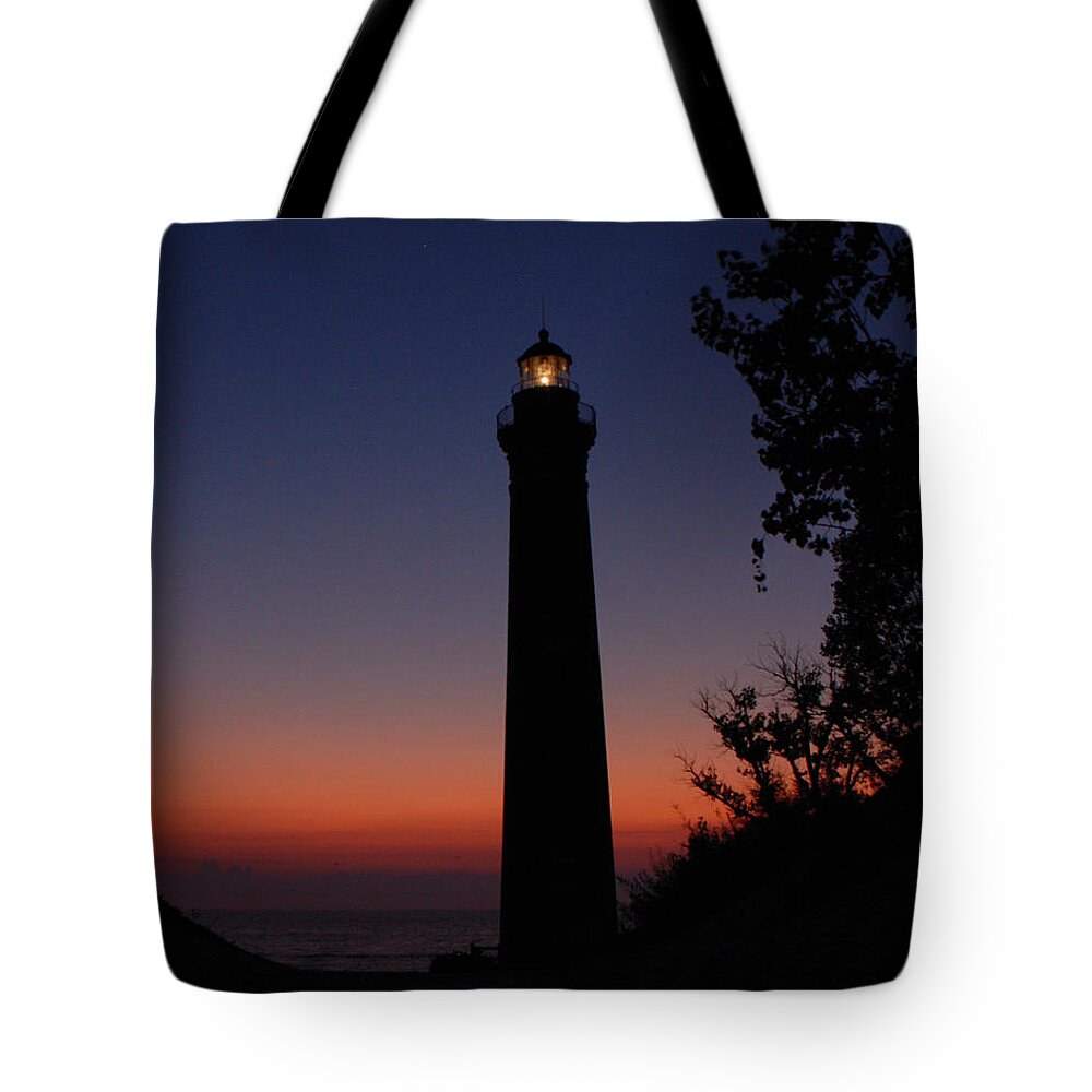 Lighthouse Tote Bag featuring the photograph Little Sable Point Lighthouse after Sunset by Grace Grogan